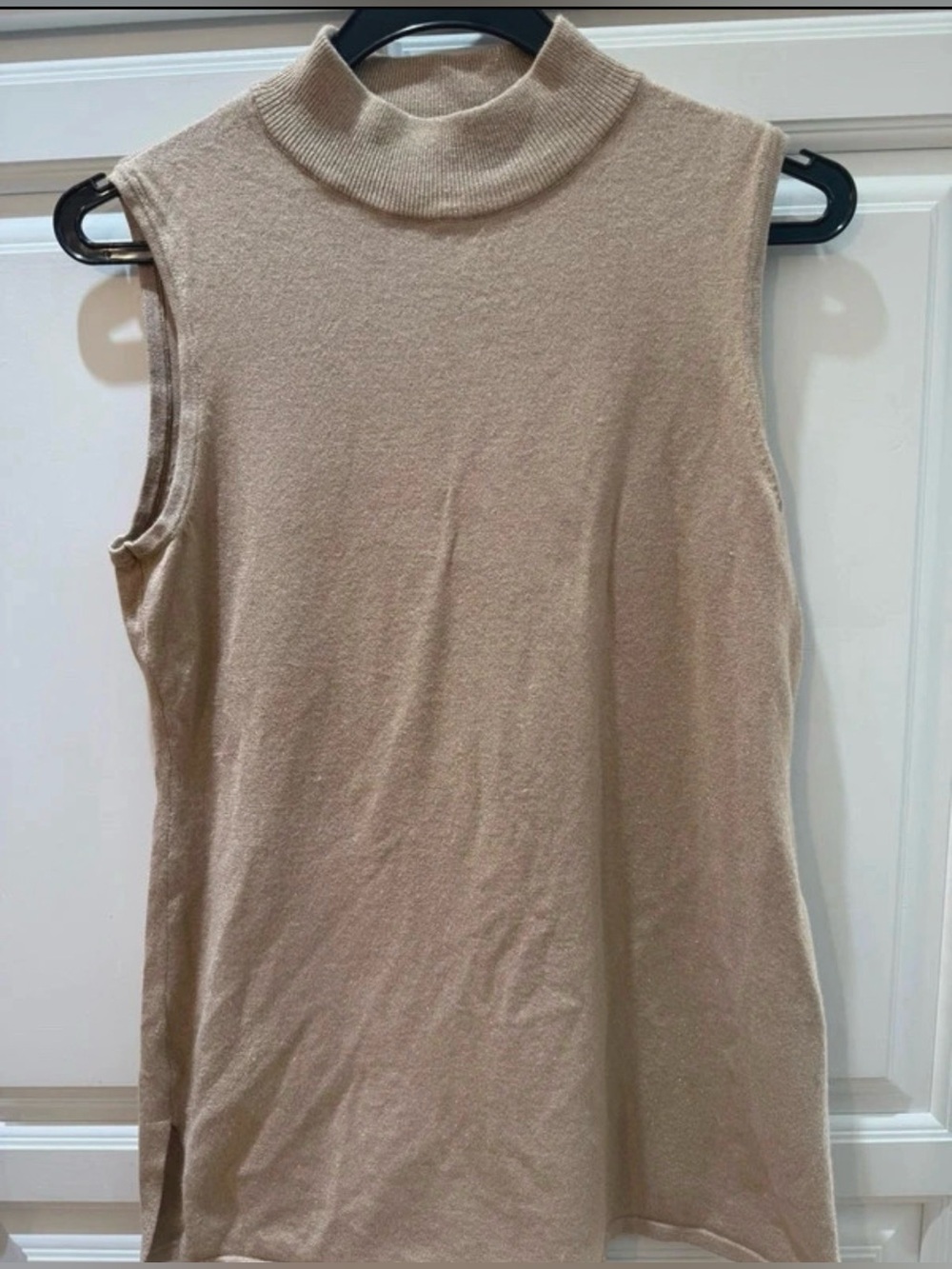 JM Collection Sleeveless Mock Neck Tank in Light Tan